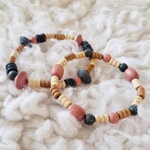 Boho Style Set of Wood Bead Bracelets